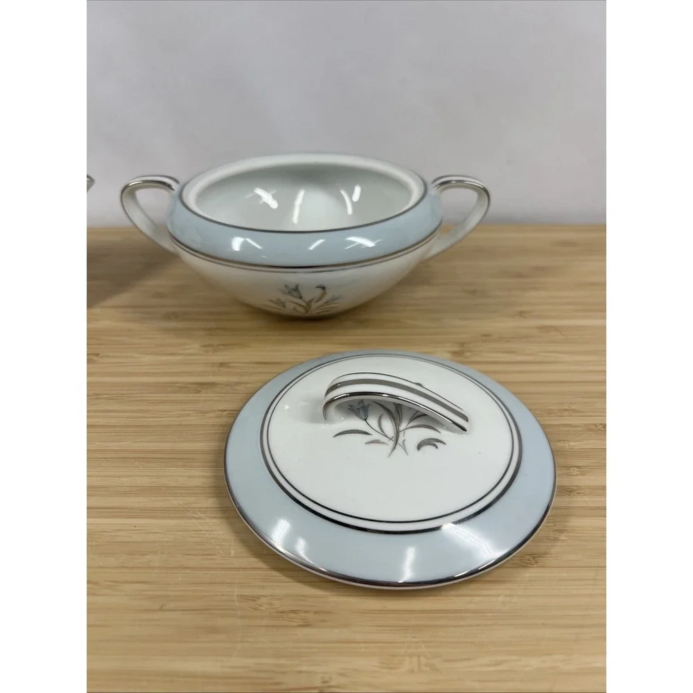 Noritake Bluebell 5558 Sugar Bowl‎ w Lid & Creamer Set Japan Platinum